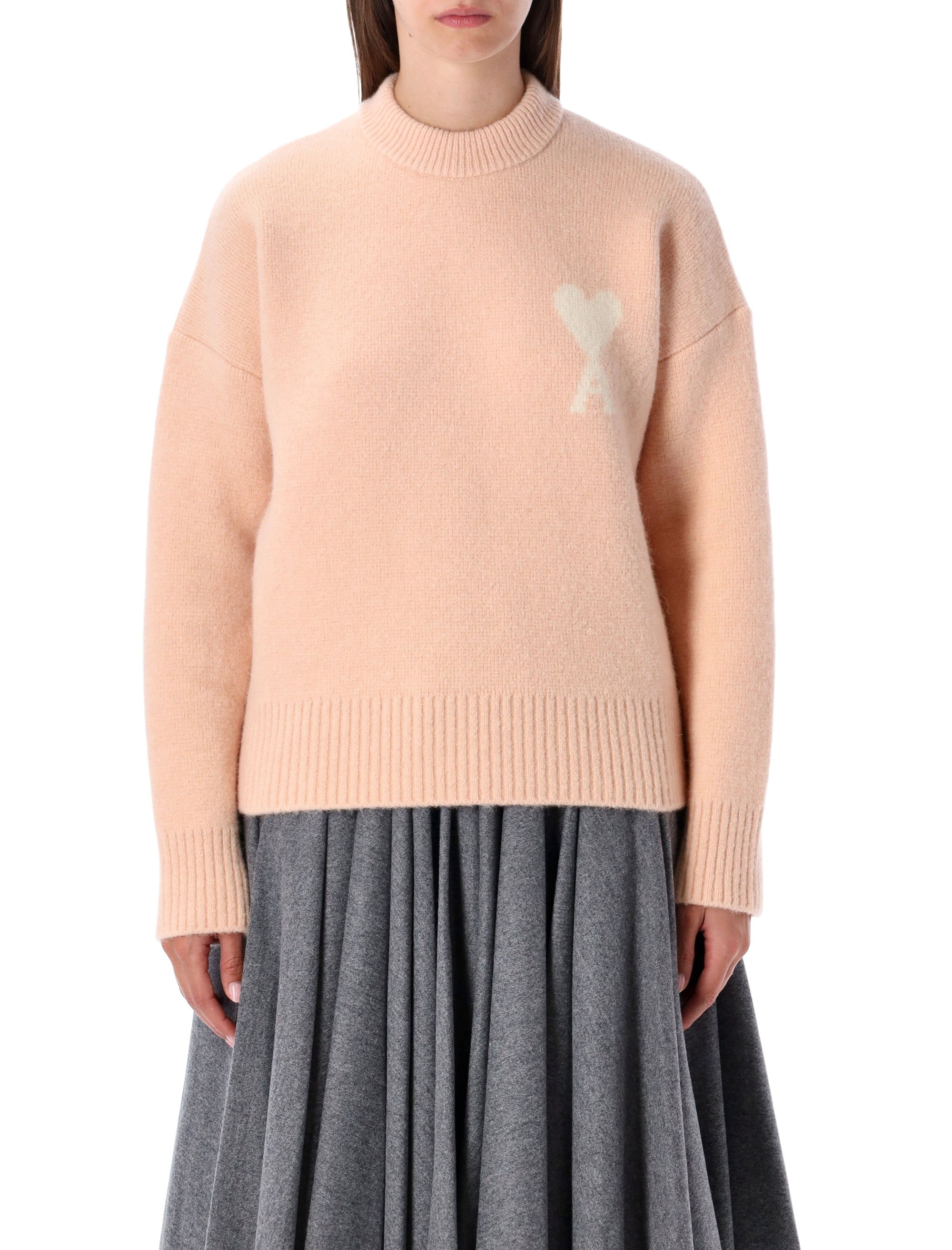 Ami Paris Alpaca De Coeur Crewneck Sweater Poudre/ecru
