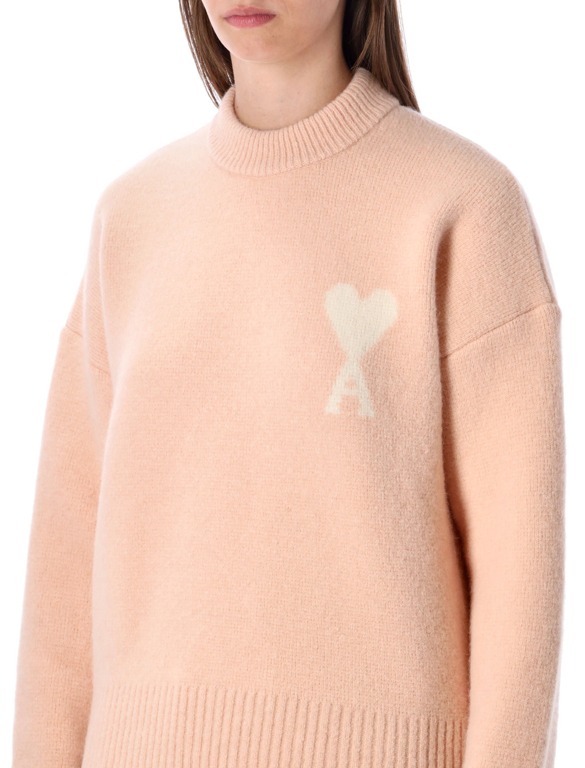 Ami Paris Alpaca De Coeur Crewneck Sweater Poudre/ecru