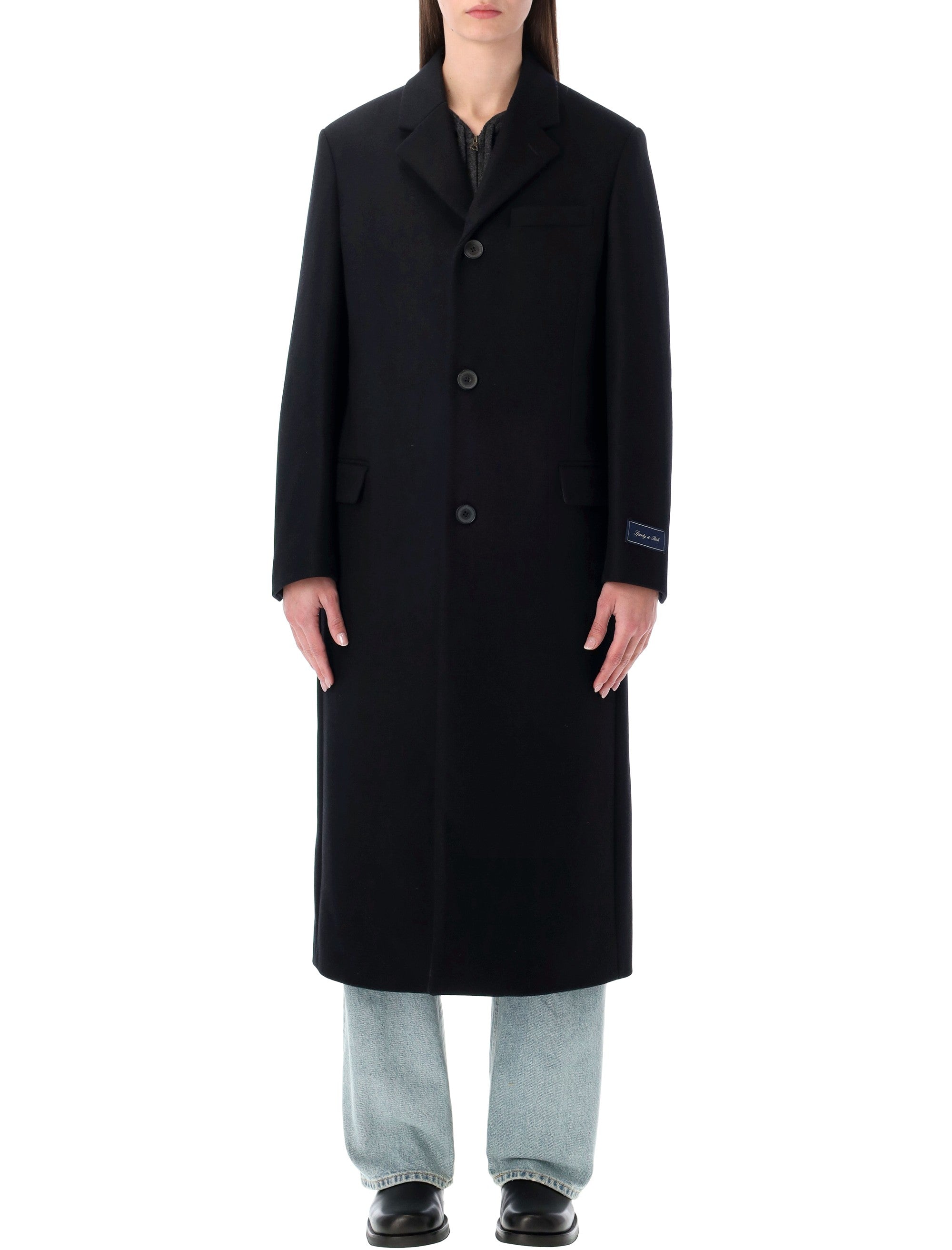 Sporty & Rich Black Long Wool Overcoat Coat