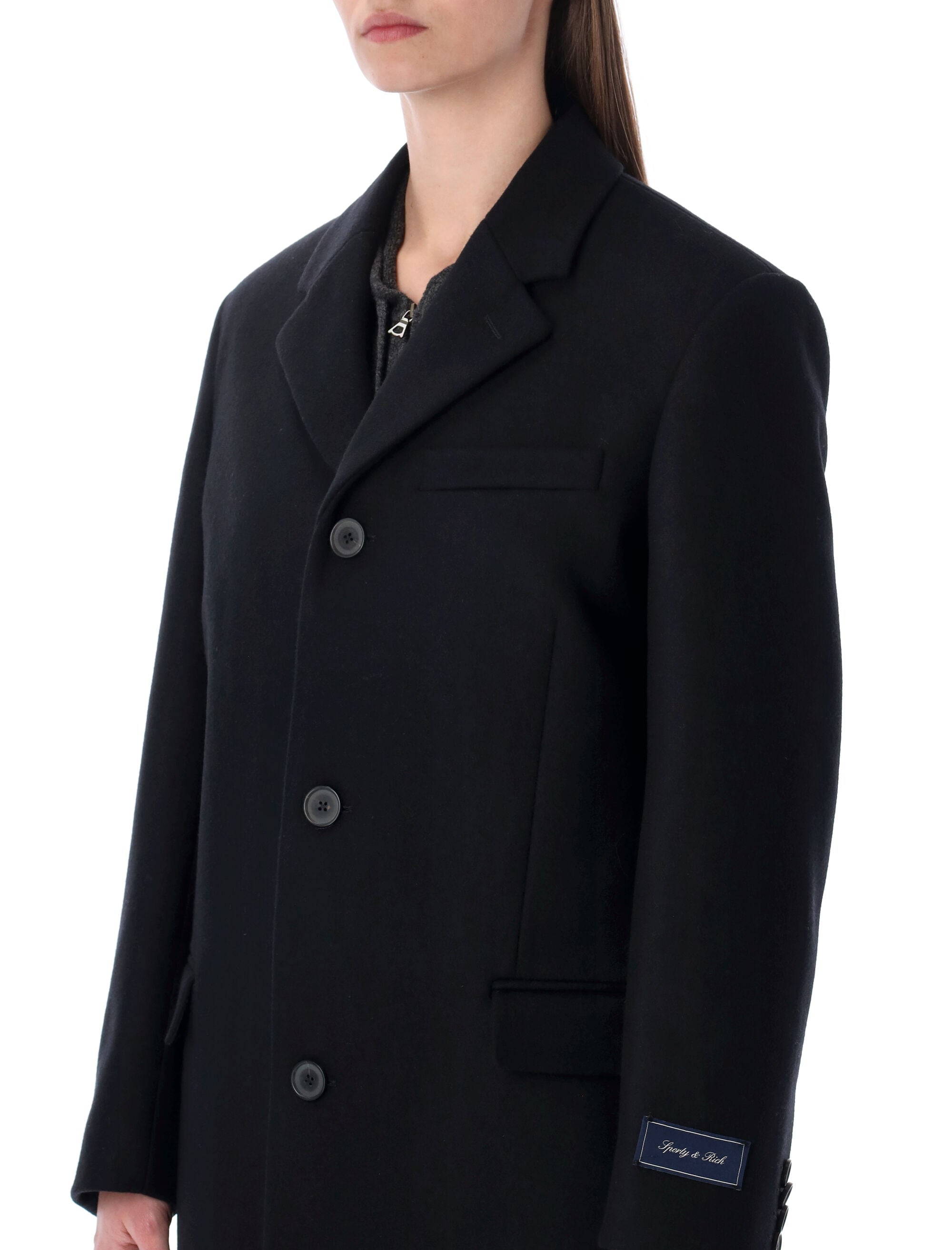 Sporty & Rich Black Long Wool Overcoat Coat