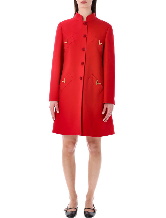 Valentino Garavani Wool & Cashmere Drap Coat Paris Red