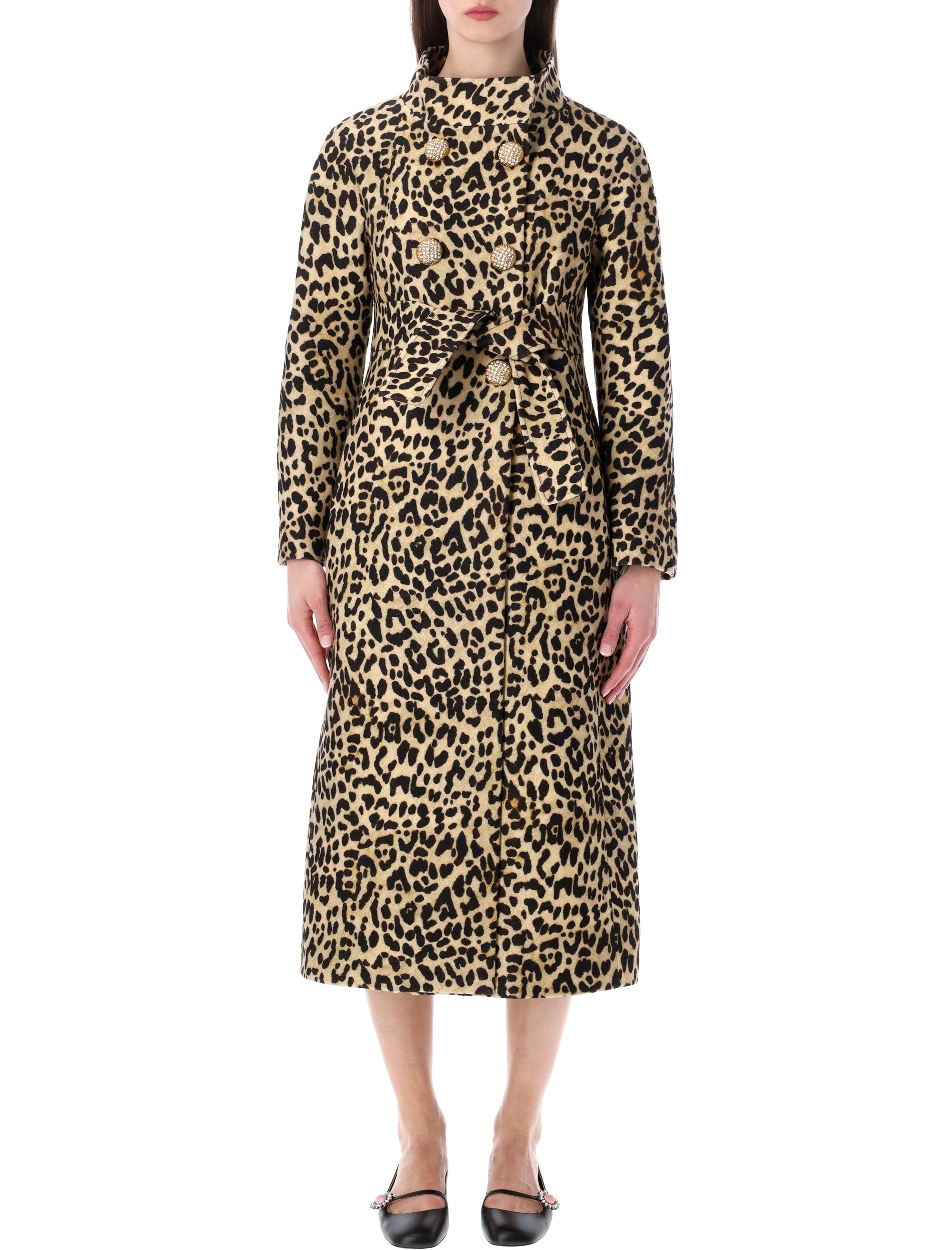 Valentino Garavani Animalier Print Cloth Coat Wool Lining