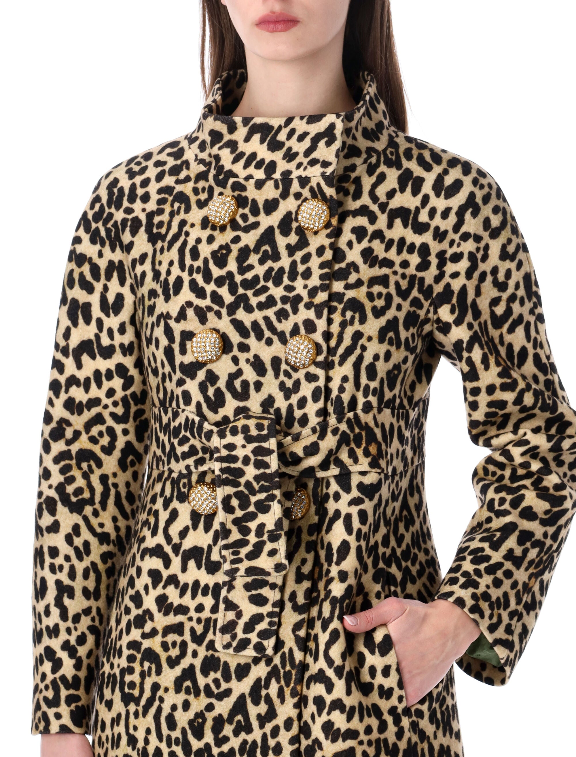 Valentino Garavani Animalier Print Cloth Coat Wool Lining
