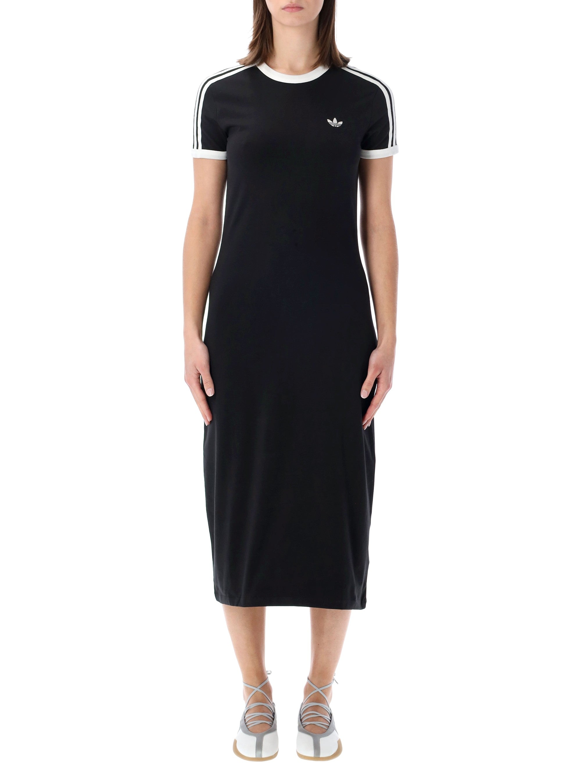 Adidas Originals slim 3-Stripes midi dress Black Cotton