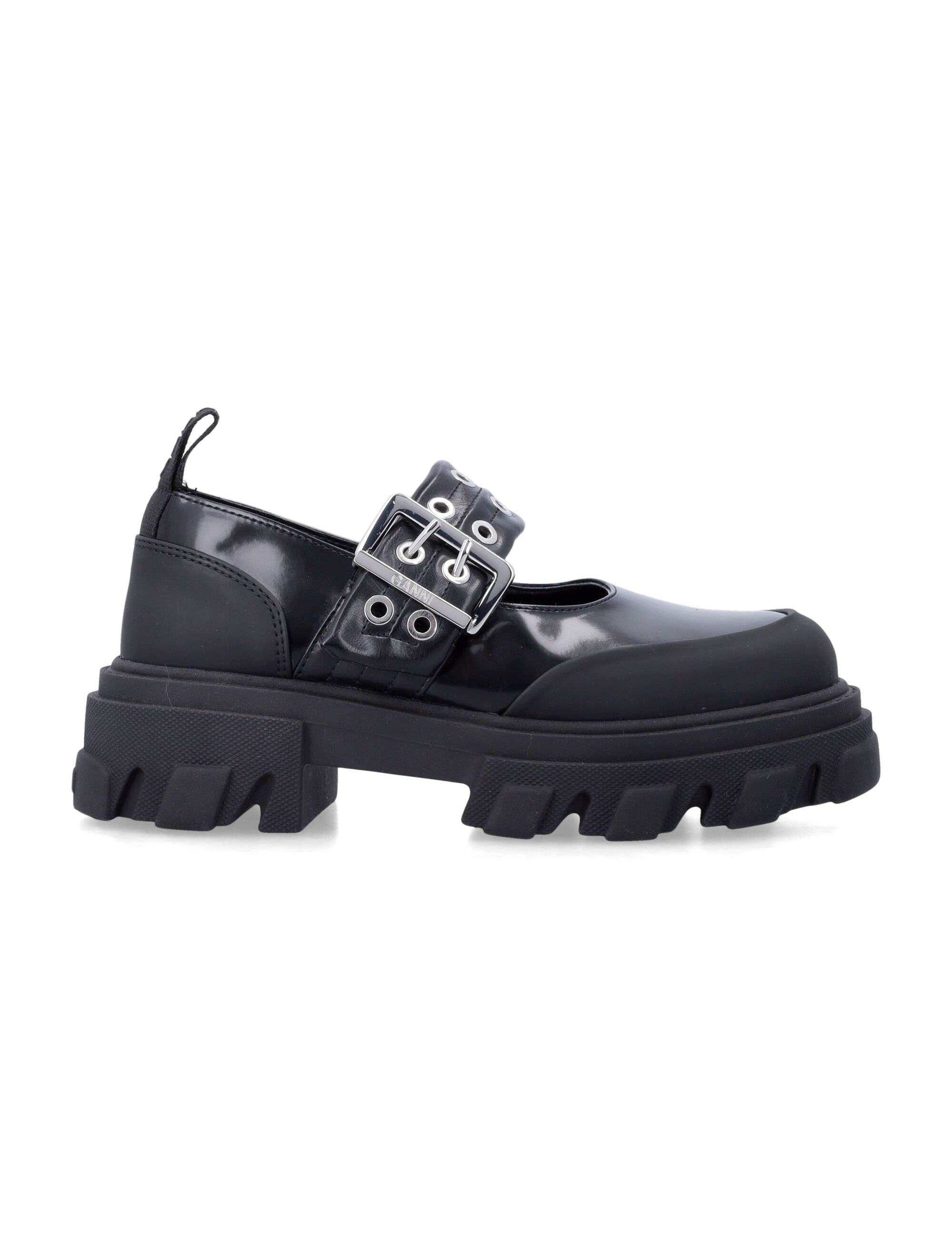 Ganni Cleated Ballerina Shoes Black Recycled Polyester Flat