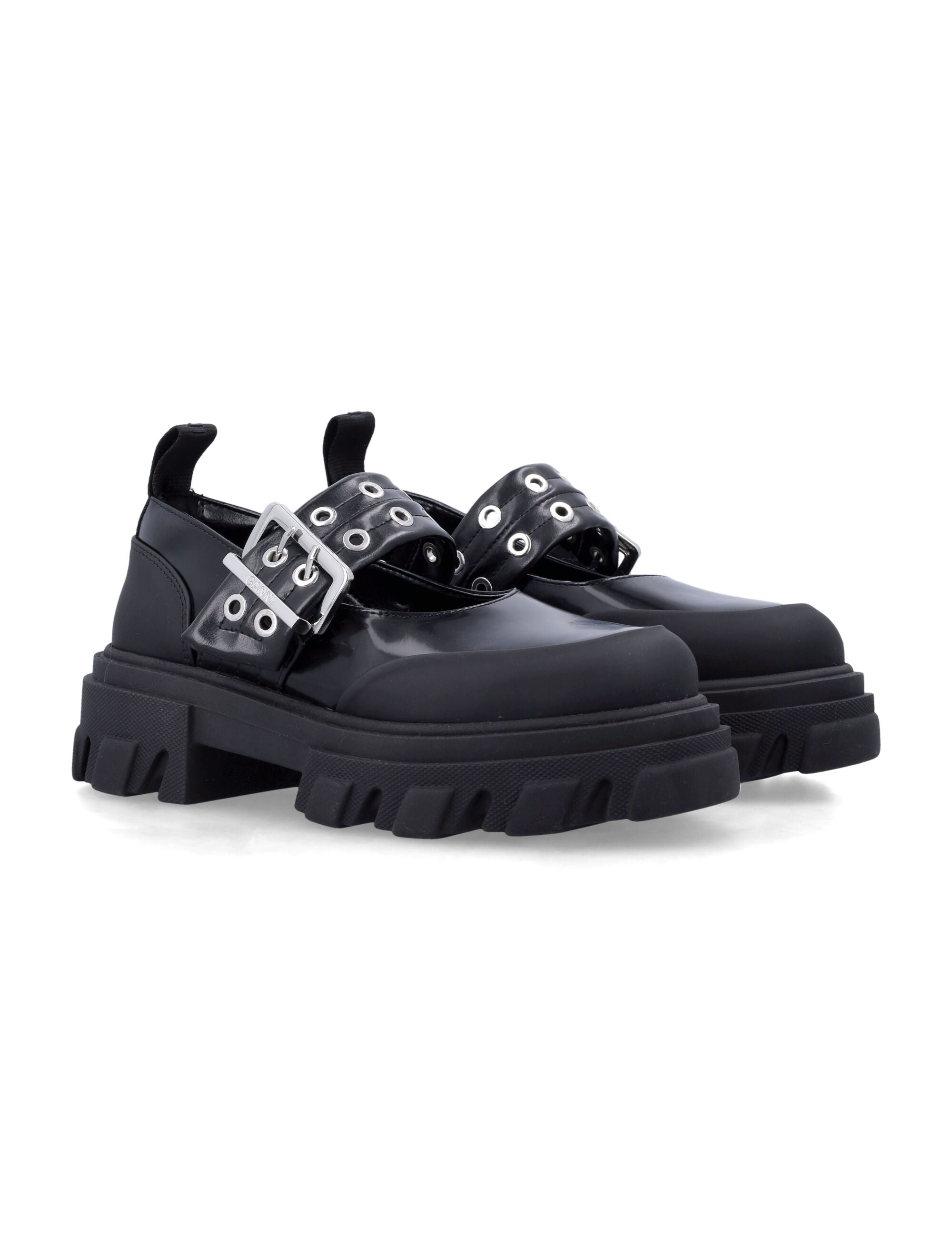 Ganni Cleated Ballerina Shoes Black Recycled Polyester Flat