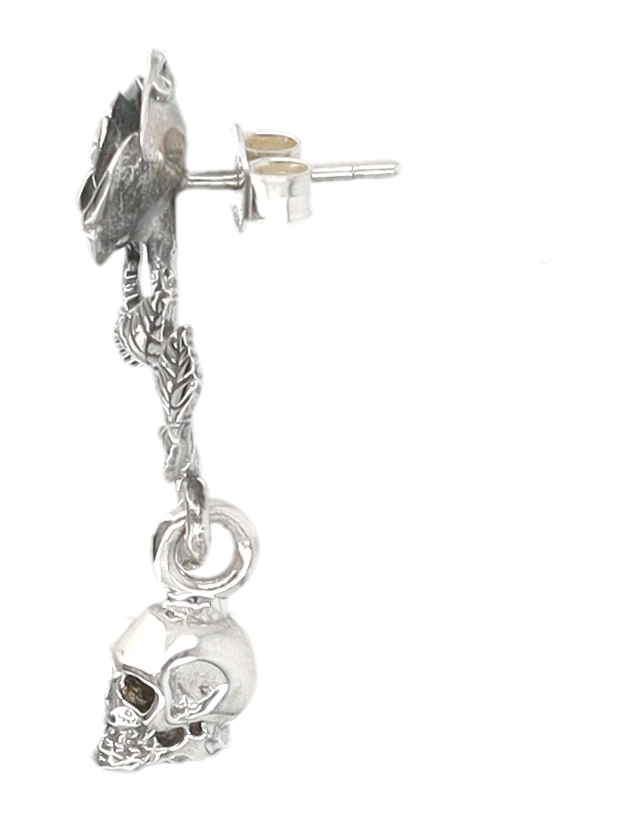 Emanuele Bicocchi Rose Skull Silver Earring Sterling Earrings