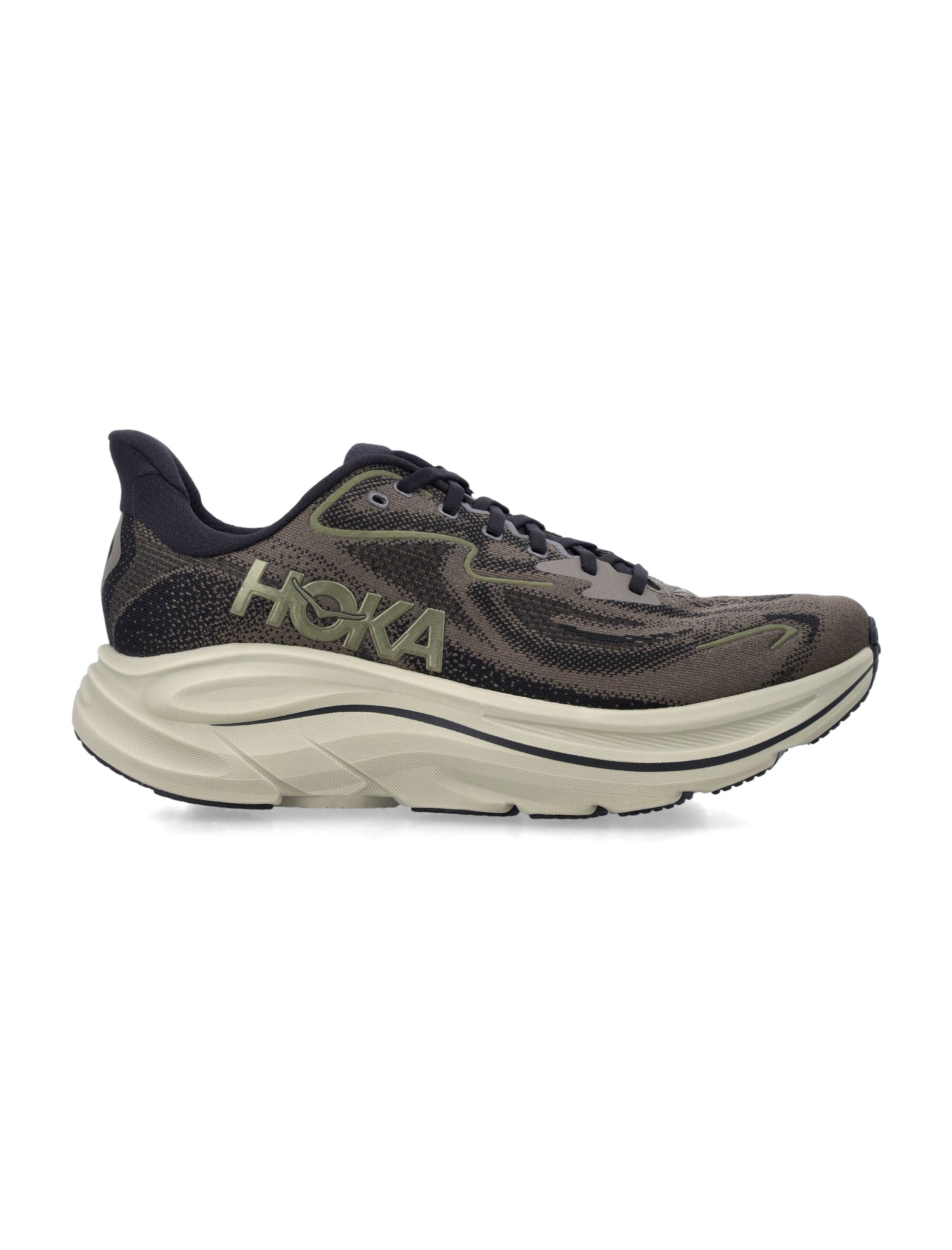 Hoka One Clifton 10 Running Shoes Dark Roast / Black Fabric Sole Sneaker