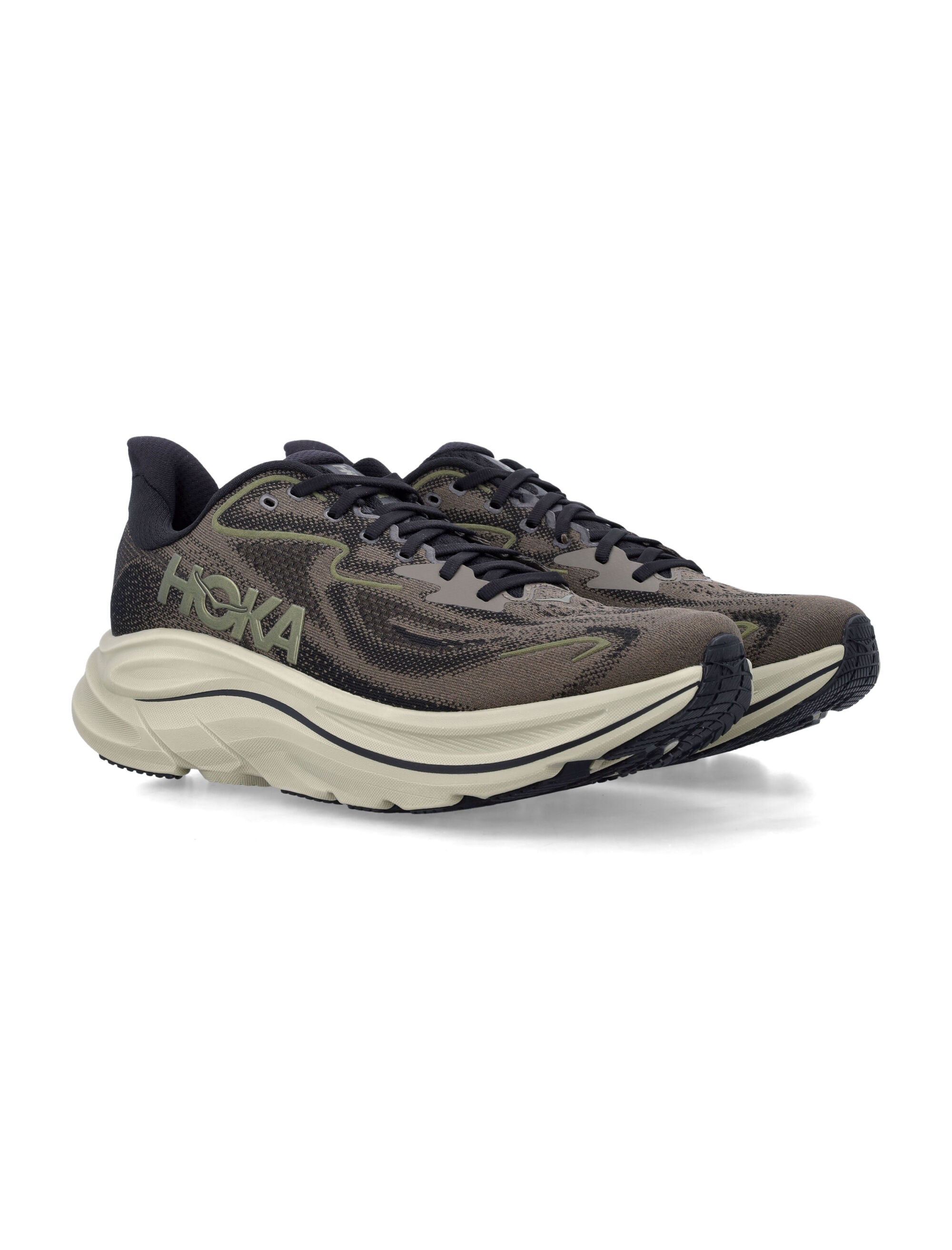 Hoka One Clifton 10 running shoes Dark Roast / Black Fabric Sole Sneaker