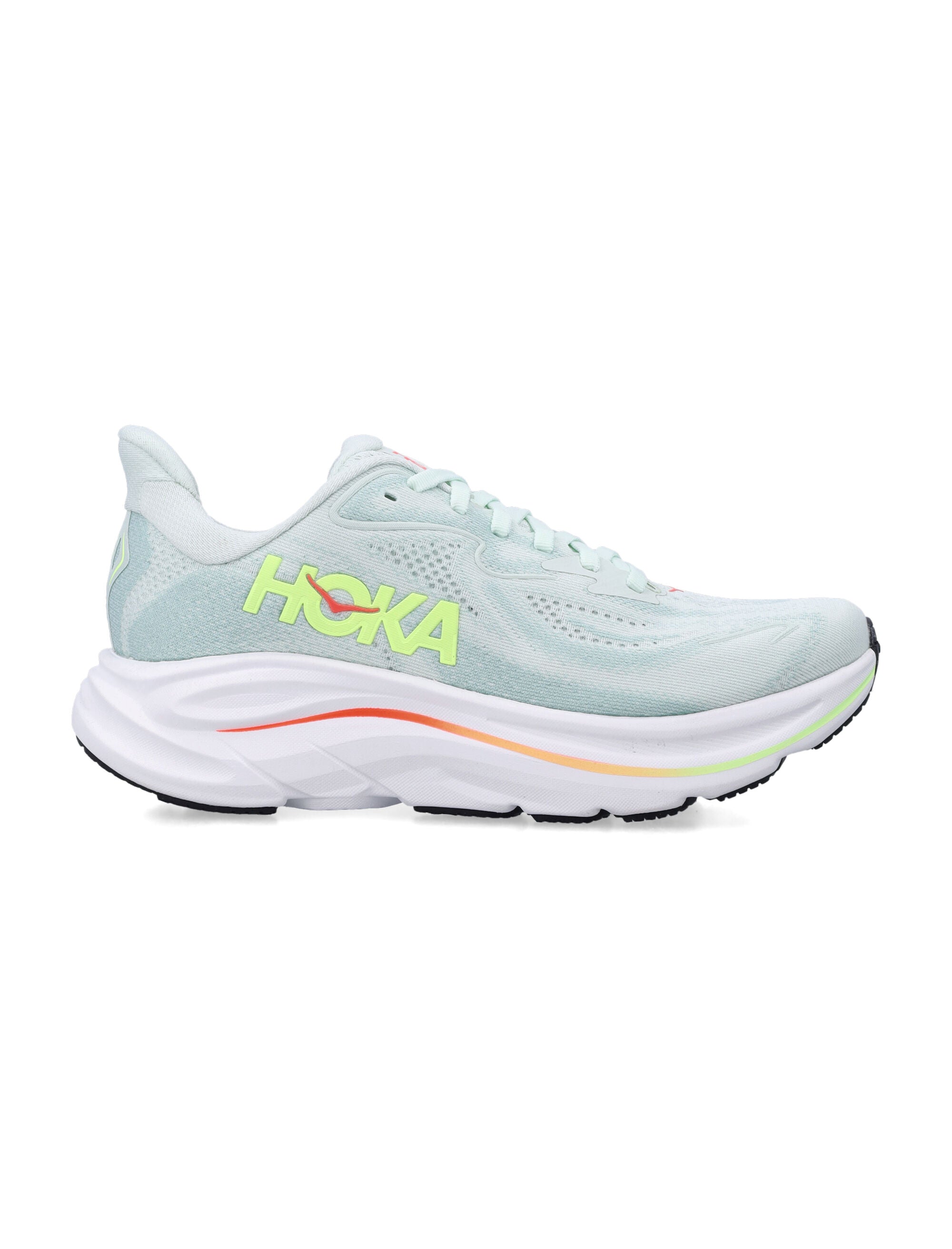 Hoka One Clifton 10 womans sneakers Sea Glass / Neon Flame Mesh Sole