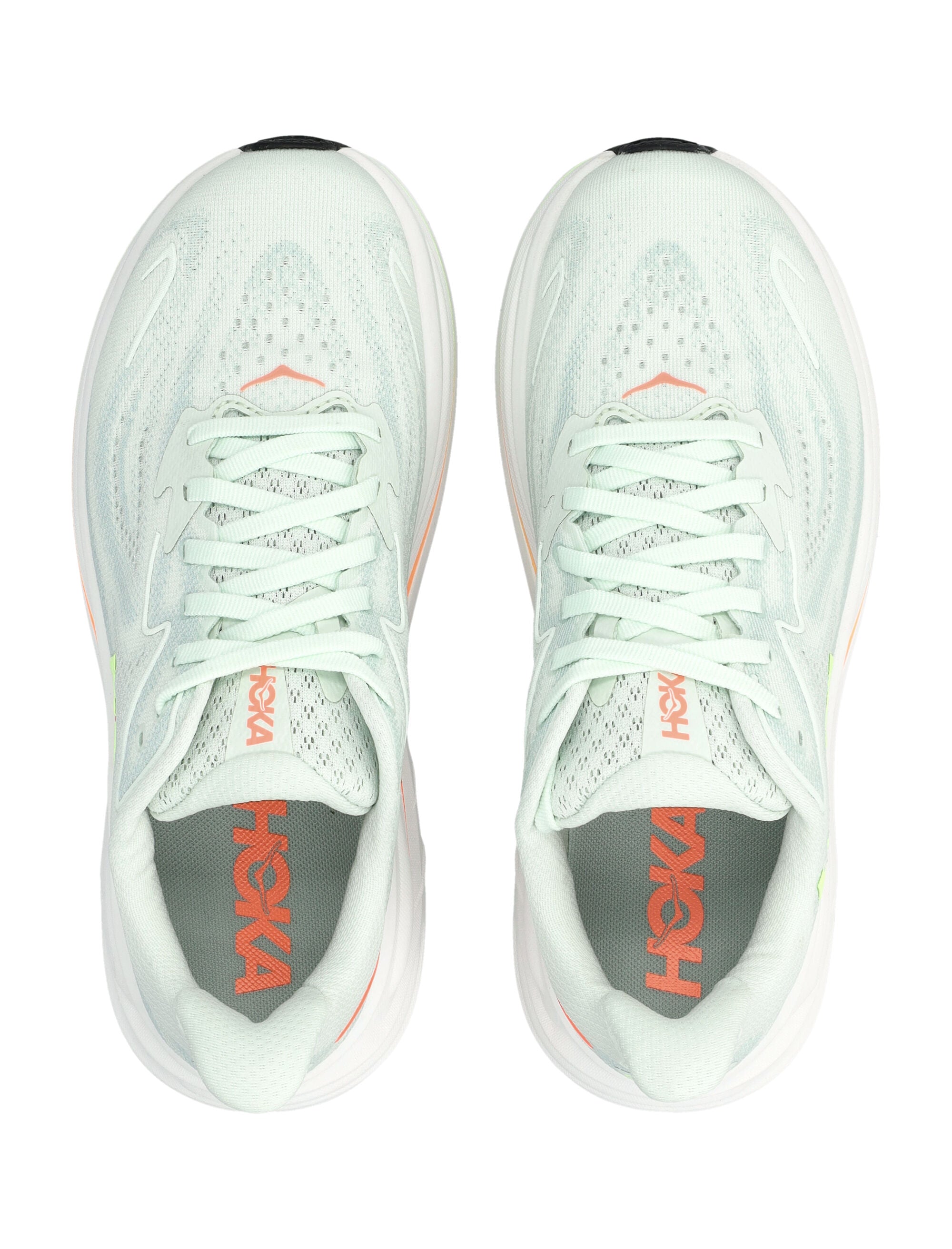 Hoka One Clifton 10 womans sneakers Sea Glass / Neon Flame Mesh Sole