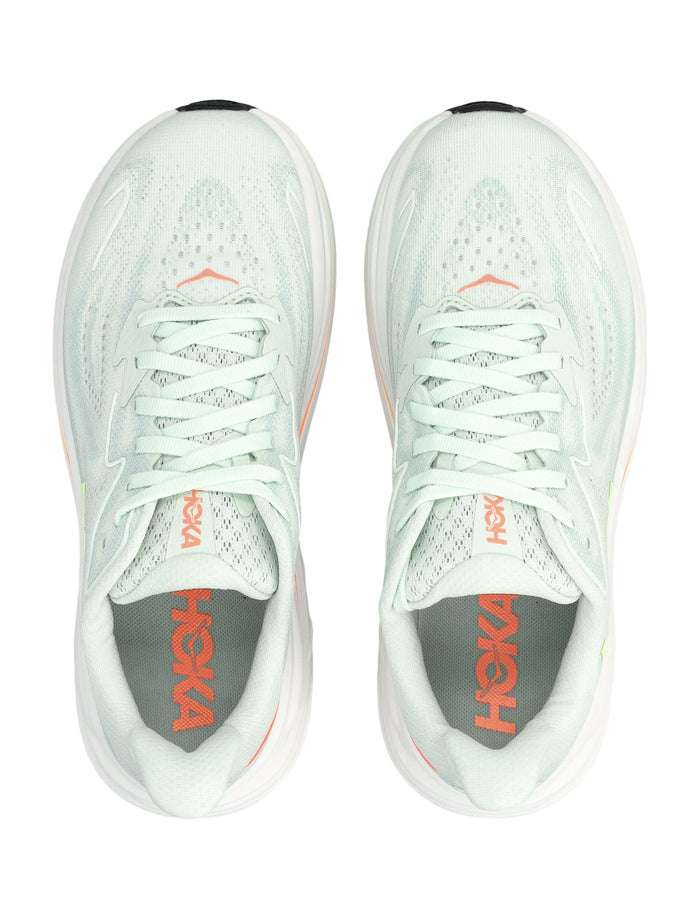 Hoka One Clifton 10 womans sneakers Sea Glass / Neon Flame Mesh Sole
