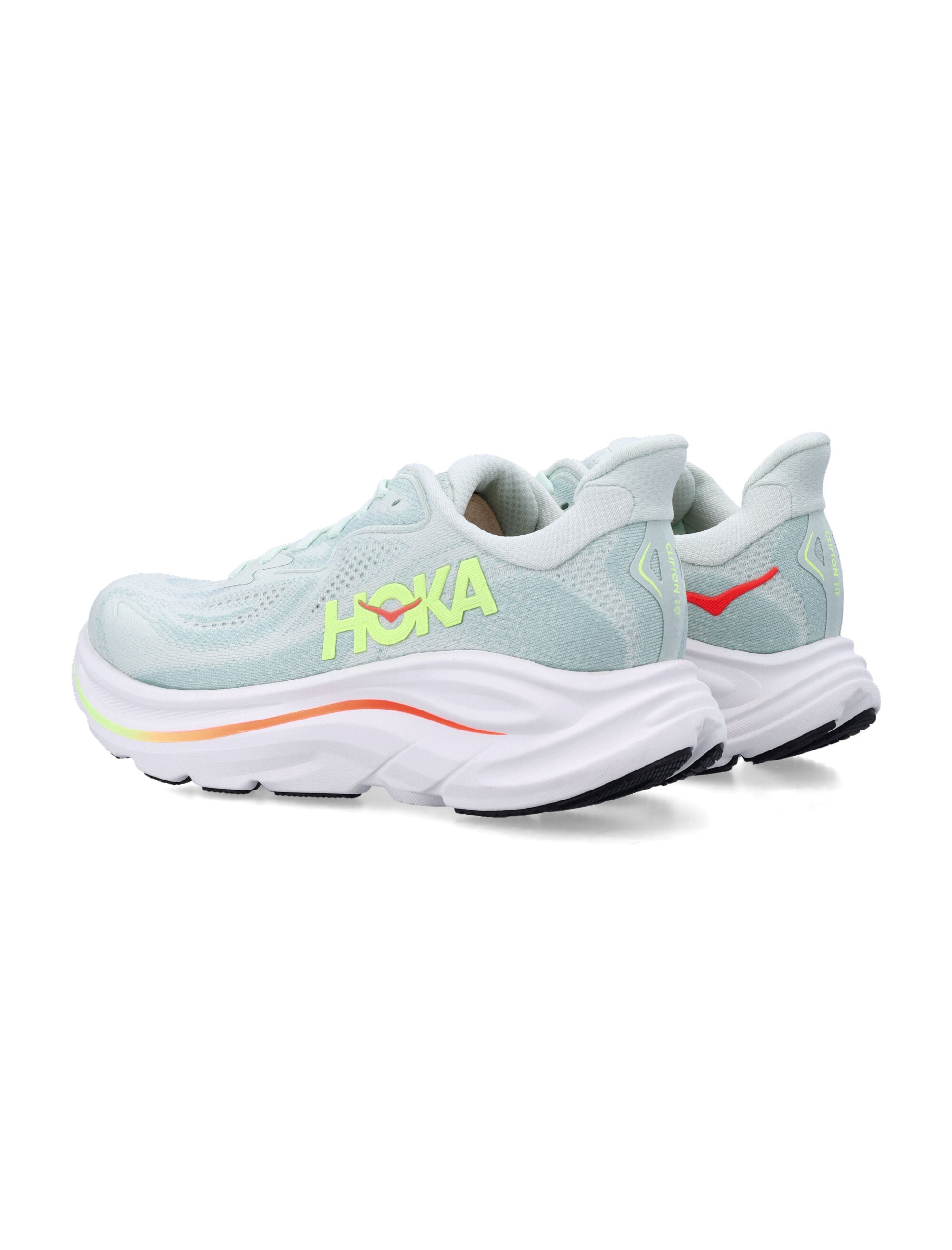 Hoka One Clifton 10 womans sneakers Sea Glass / Neon Flame Mesh Sole