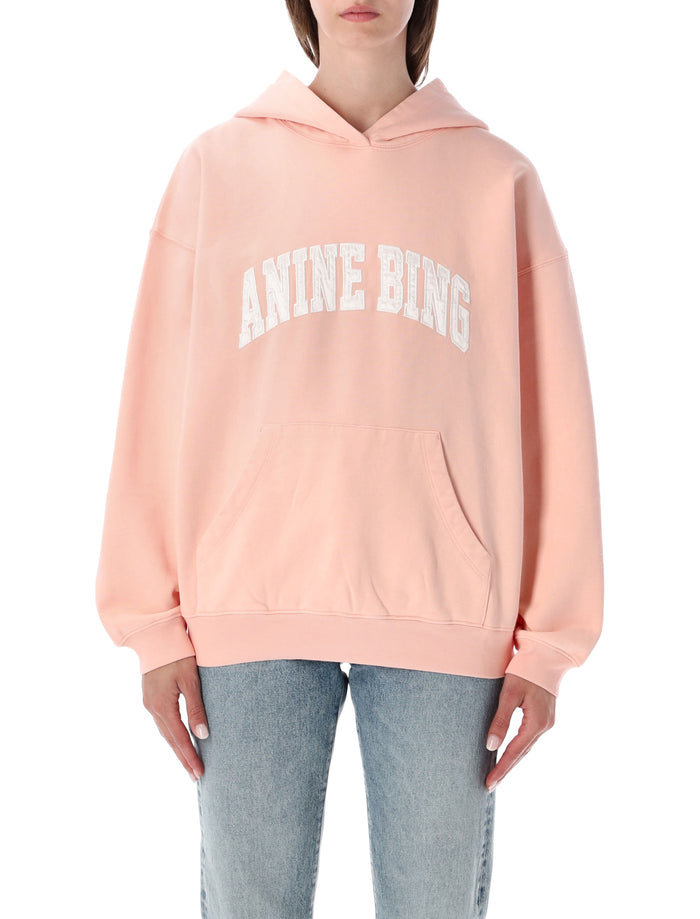 Anine Bing Harvey Oversized Hoodie Coral Pink Cotton Sweatshirt