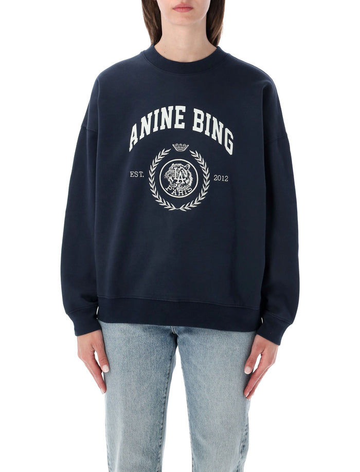 Anine Bing Miles Collegiate Sweatshirt Navy Blue Dark Cotton