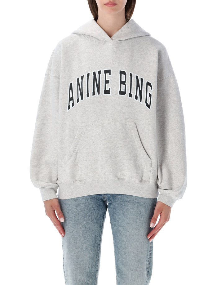 Anine Bing Harvey Melange Grey Hoodie Melande Cotton Sweatshirt