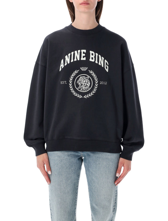 Anine Bing Miles Collegiate Sweatshirt Washed Black Vintage Cotton
