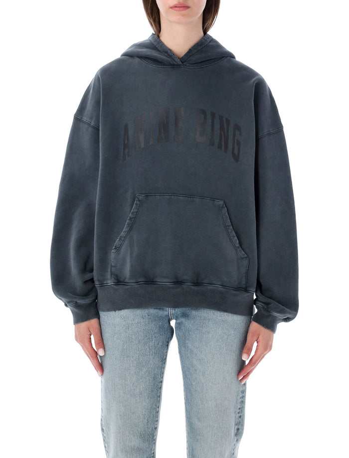 Anine Bing Harvey Sport Hoodie Washed Black Cotton Sweatshirt