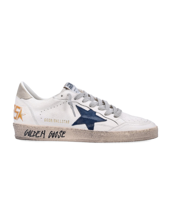 Golden Goose Ball Star White Leather Sneakers With Blue White/blue/ice Upper