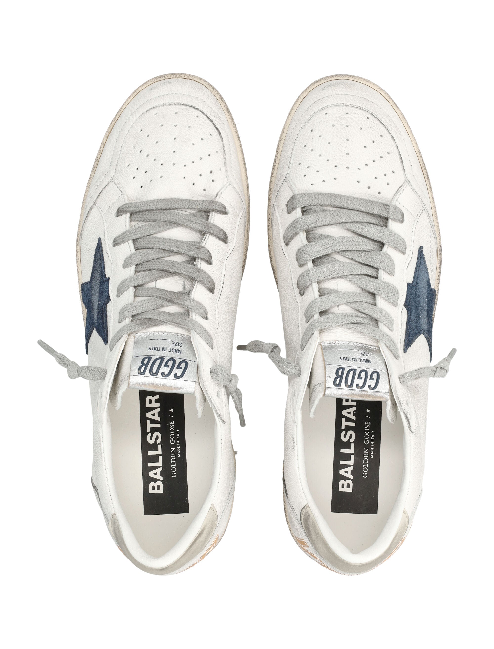 Golden Goose Ball Star White Leather Sneakers With Blue White/blue/ice Upper