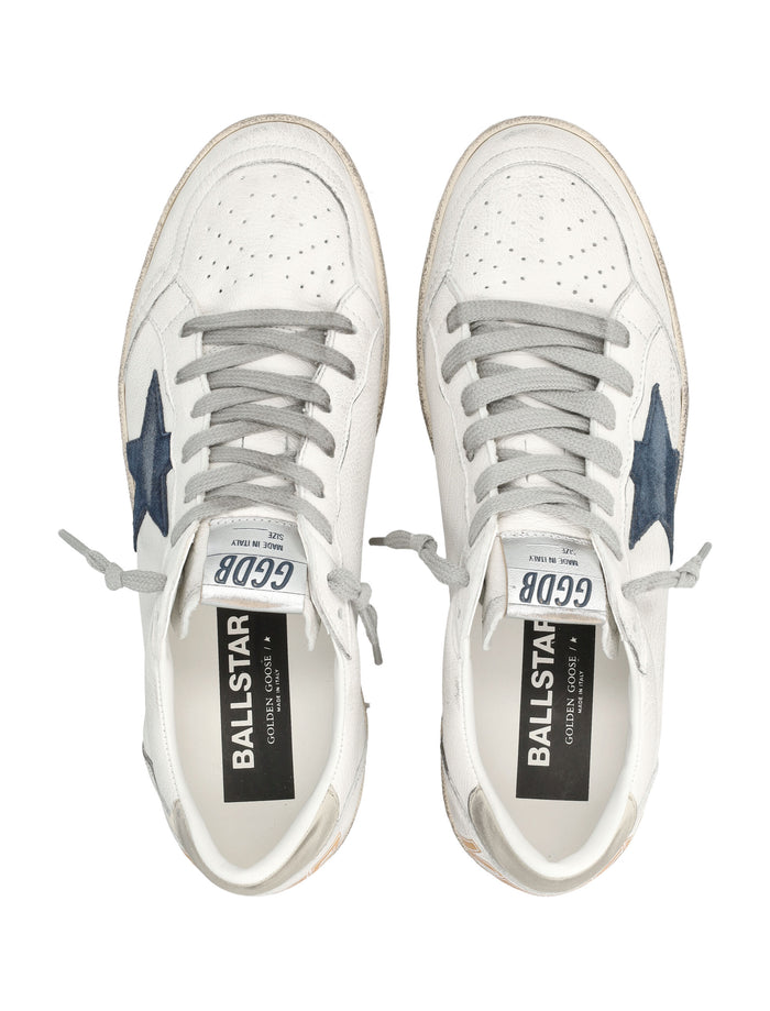 Golden Goose Ball Star White Leather Sneakers With Blue White/blue/ice Upper