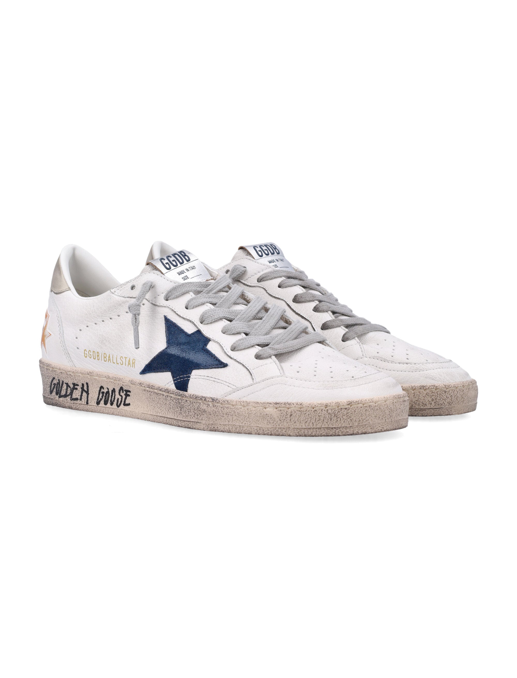 Golden Goose Ball Star White Leather Sneakers With Blue White/blue/ice Upper