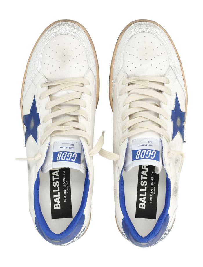 Golden Goose Ball Star White And Blue Leather Sneakers White/bluette Upper