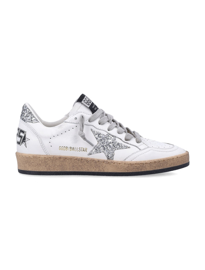 Golden Goose Womens Ball Star Sneakers With Glitter White/silver Upper
