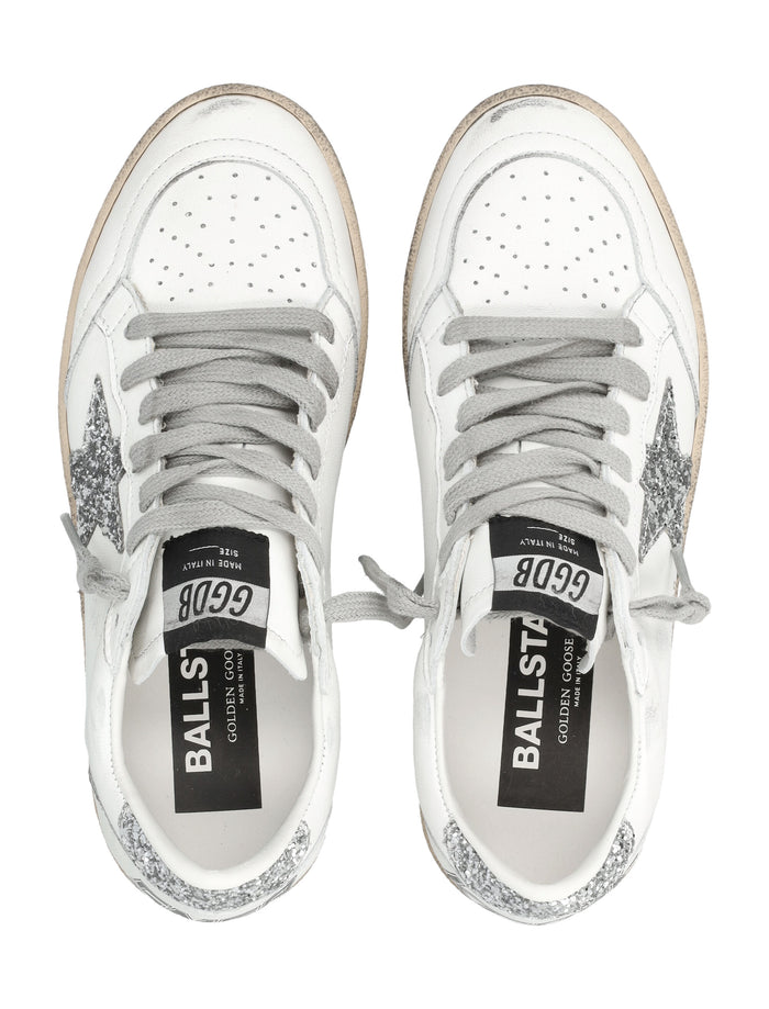 Golden Goose Womens Ball Star Sneakers With Glitter White/silver Upper