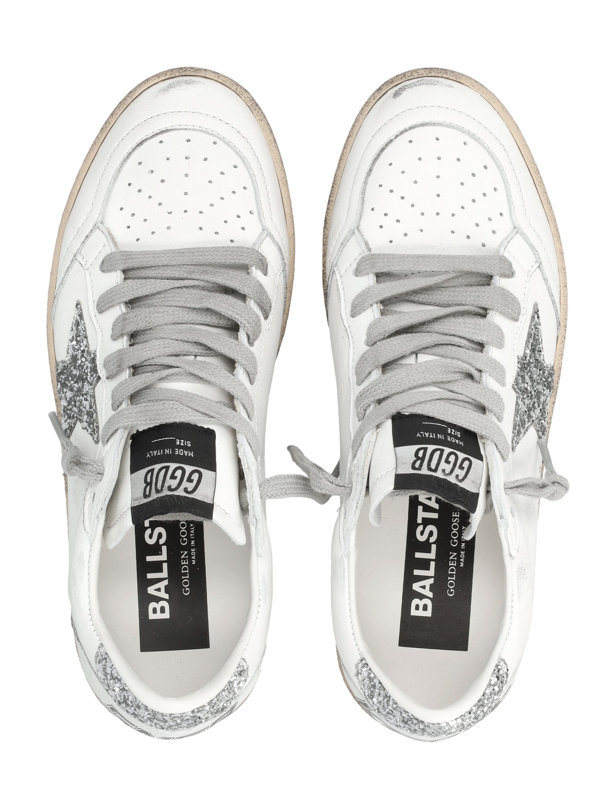 Golden Goose Womens Ball Star Sneakers With Glitter White/silver Upper