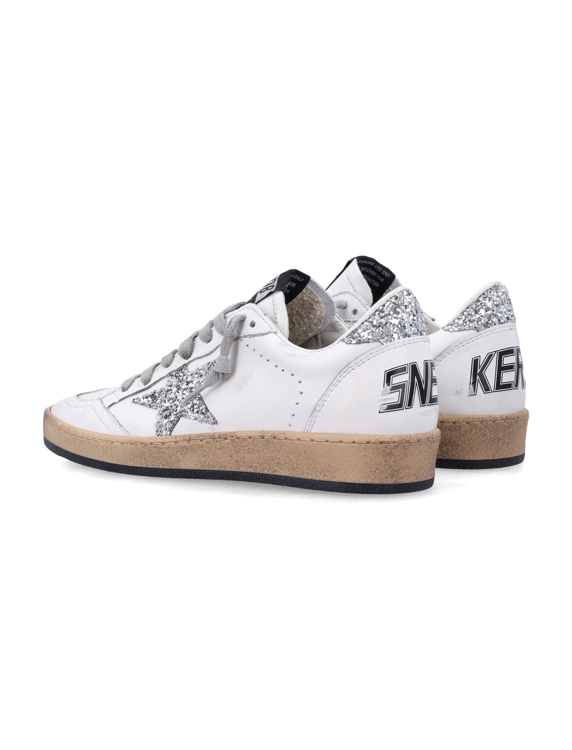Golden Goose Womens Ball Star Sneakers With Glitter White/silver Upper
