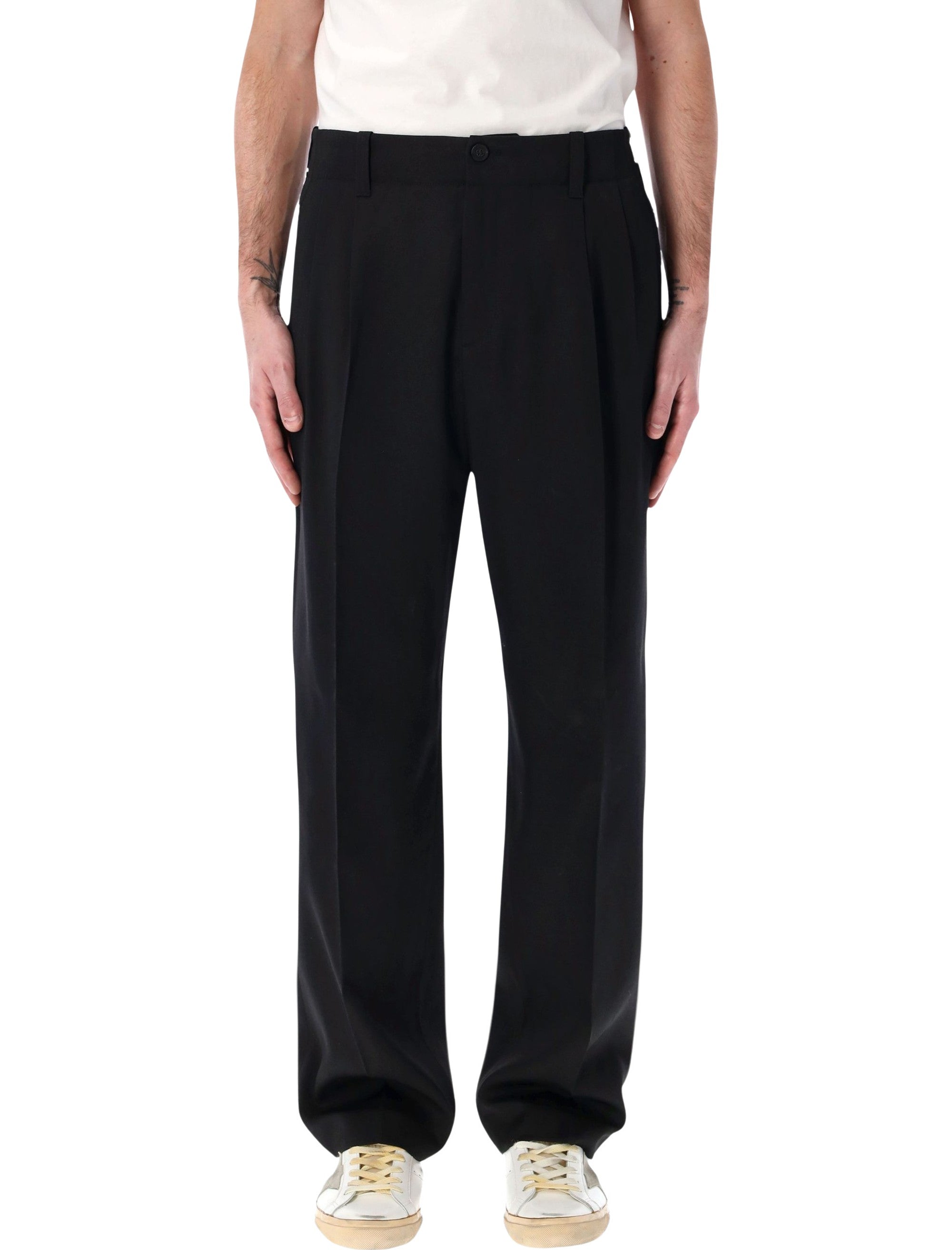 Golden Goose Black Loose-Fit Pleated Trousers Virgin Wool