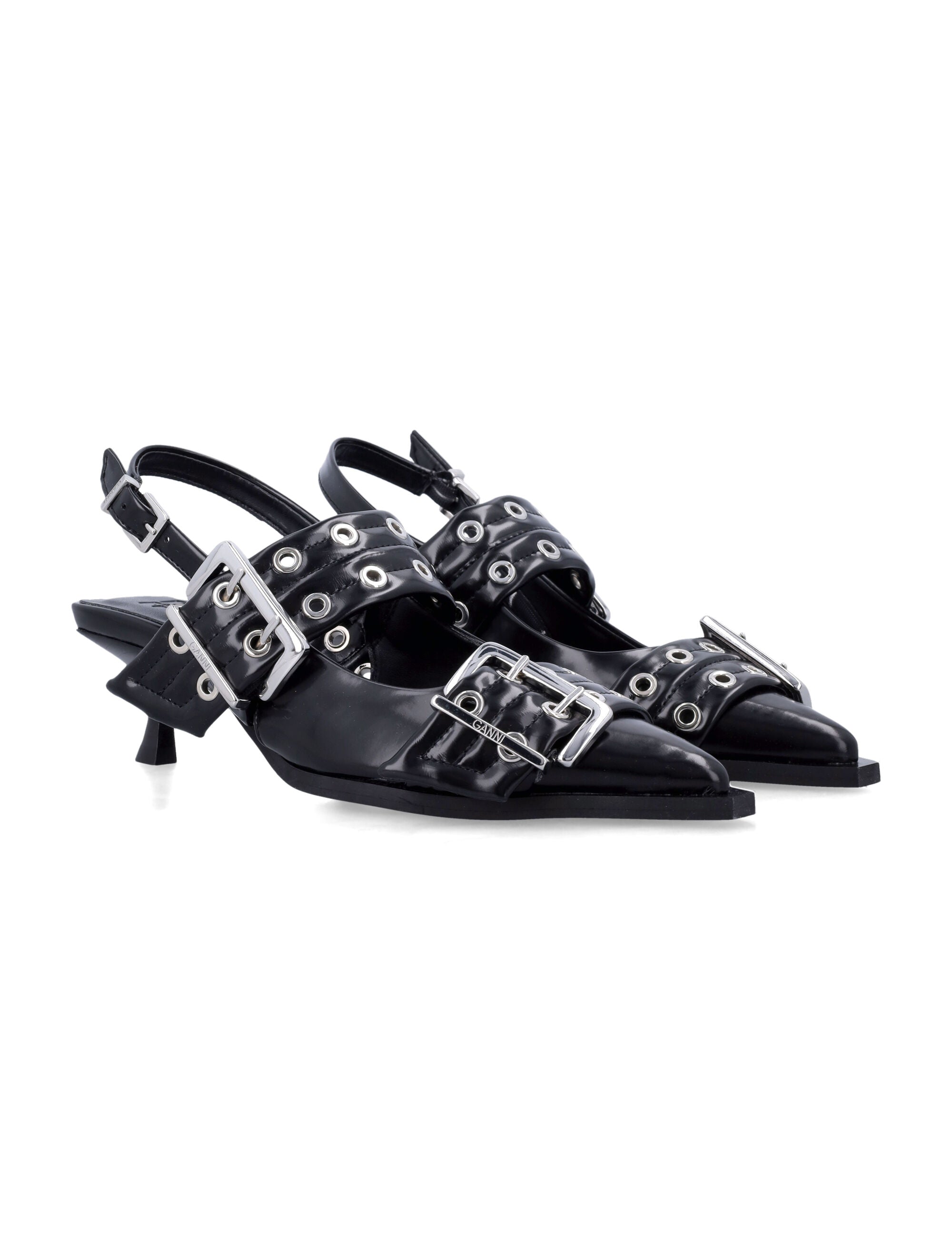 Ganni Black Buckle Kitten Heel Pumps Recycled Polyester