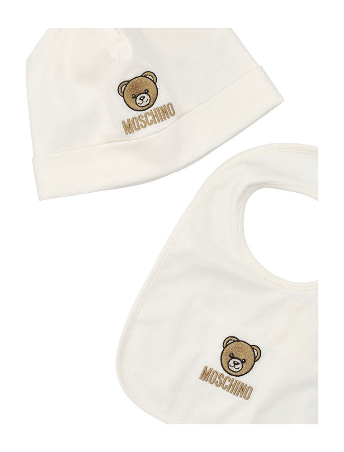 Moschino Baby Teddy logo hat & bib set Cloud Cotton