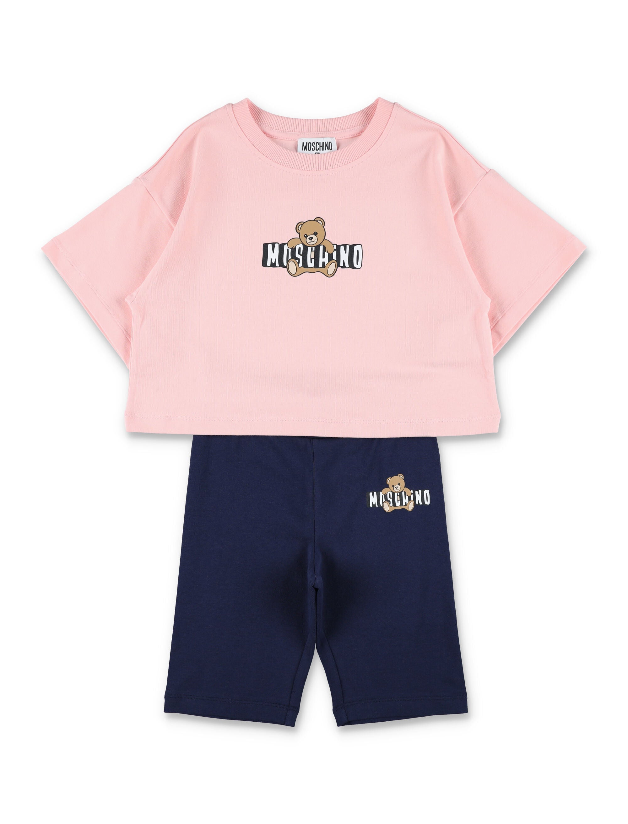 Moschino Kids cropped T-shirt & shorts set Pink/blue Cotton