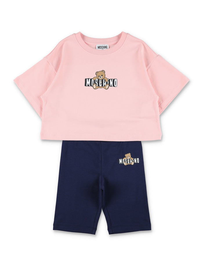 Moschino Kids cropped T-shirt & shorts set Pink/blue Cotton