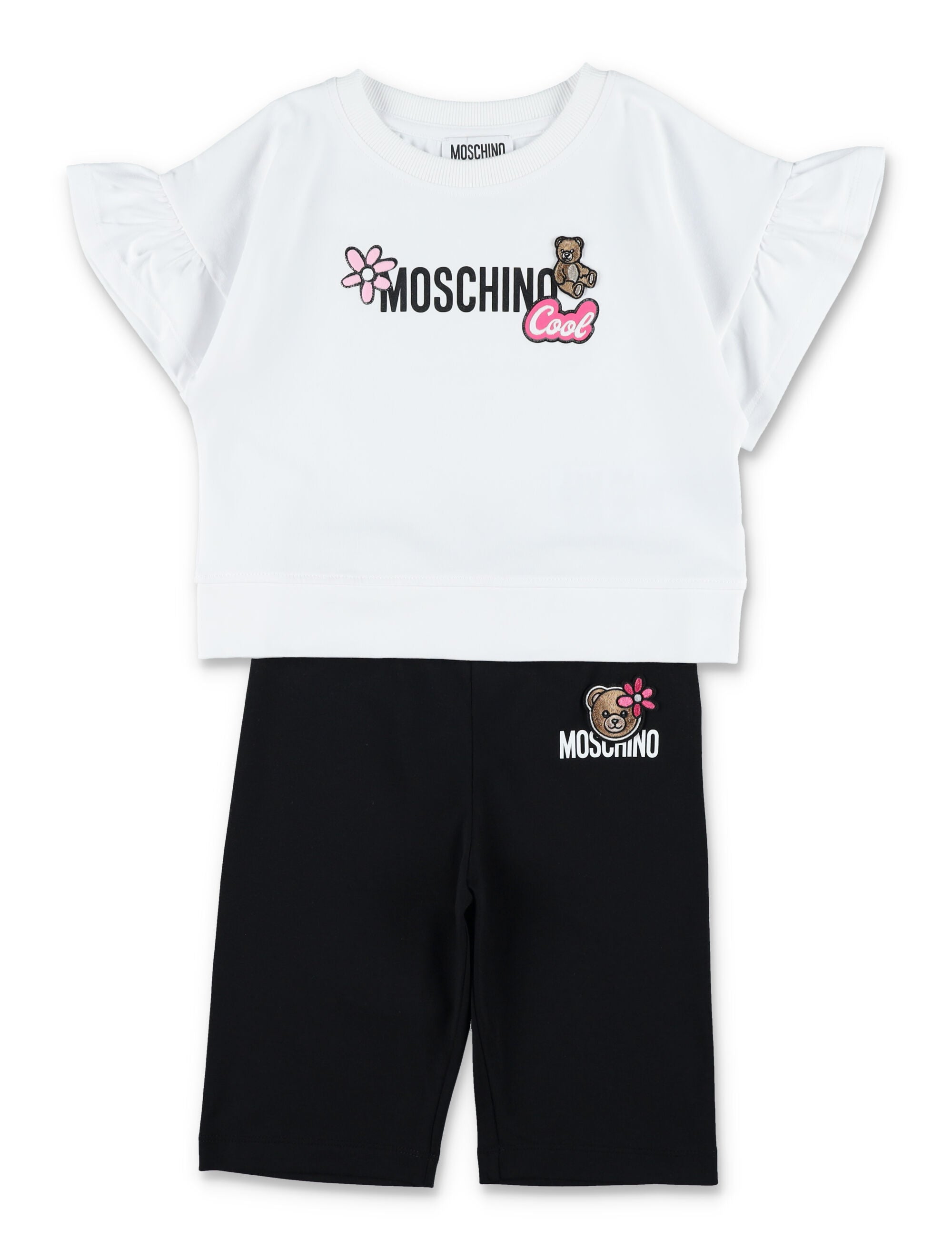 Moschino Kids Bear T-shirt & shorts set White/black Cotton