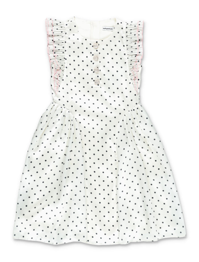 Self-Portrait Polka Dot Frill Girls Dress Cream Polyester Lining