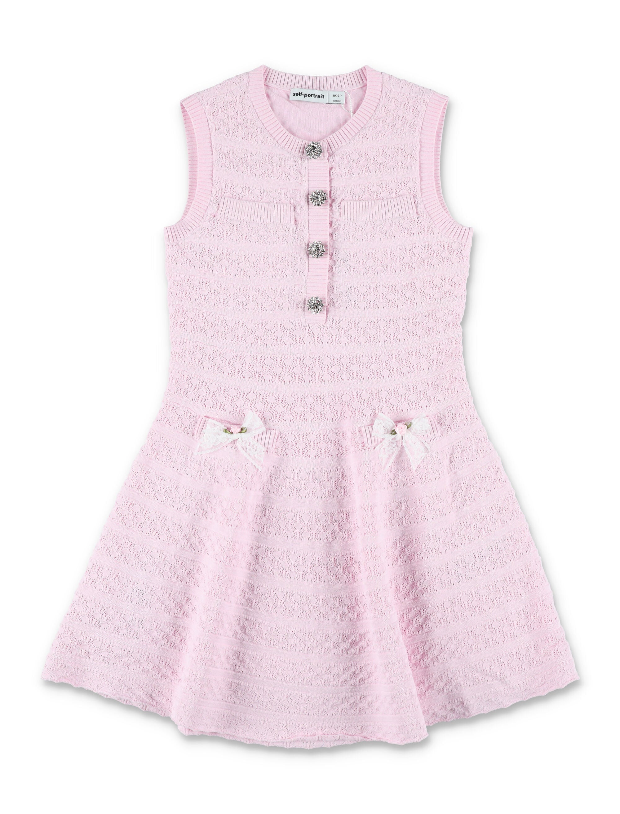 Self-Portrait Lace Bow Knit Girls Dress Pink Viscose