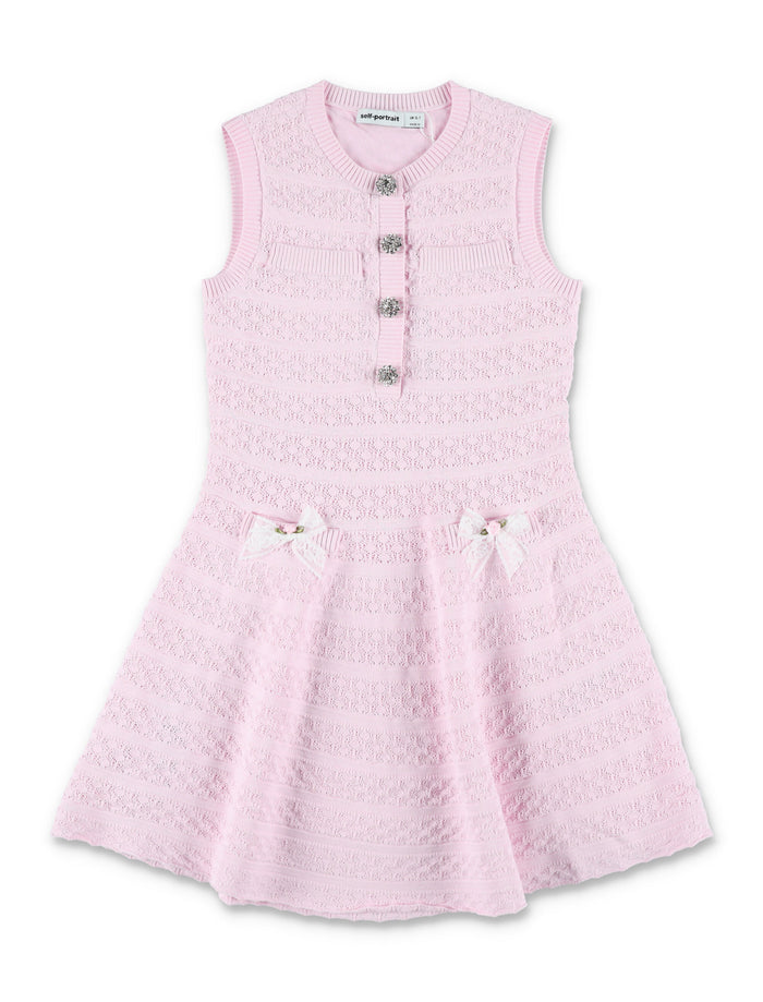 Self-Portrait Lace Bow Knit Girls Dress Pink Viscose