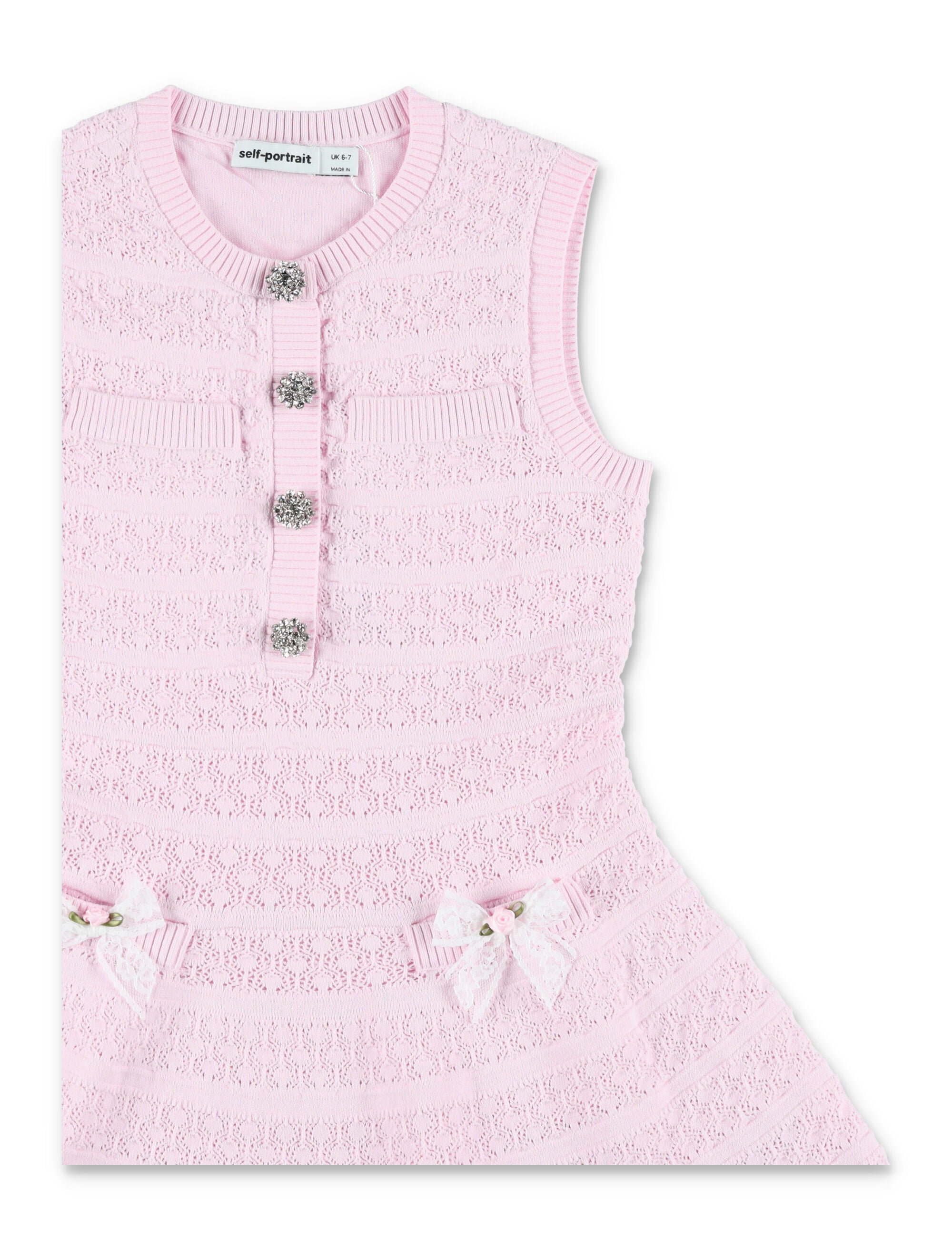 Self-Portrait Lace Bow Knit Girls Dress Pink Viscose