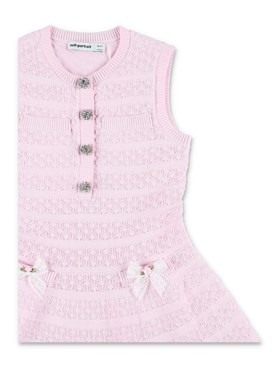 Self-Portrait Lace Bow Knit Girls Dress Pink Viscose