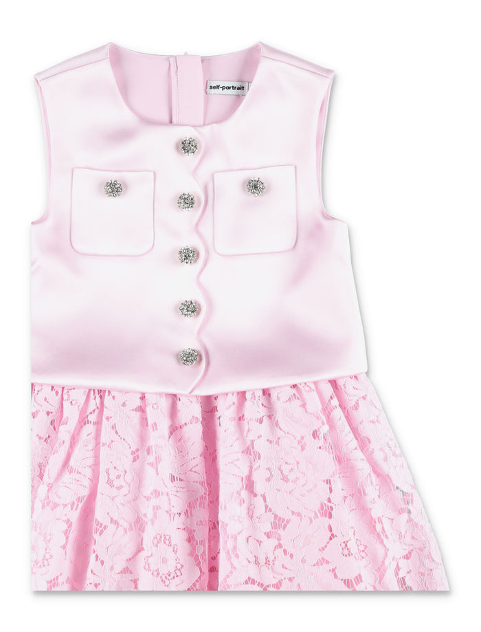 Self-Portrait Girls Satin Lace Dress Pink Polyester Lining