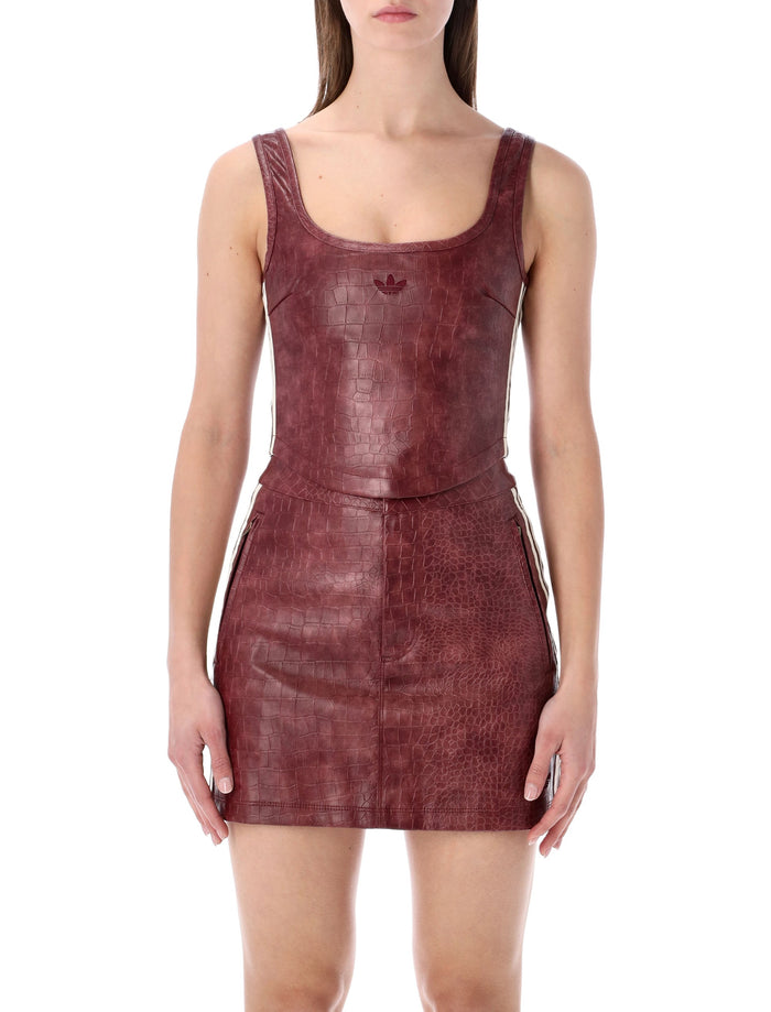 Adidas Originals Fitted Burgundy Faux Leather Corset Maroon Polyurethane Lining Top
