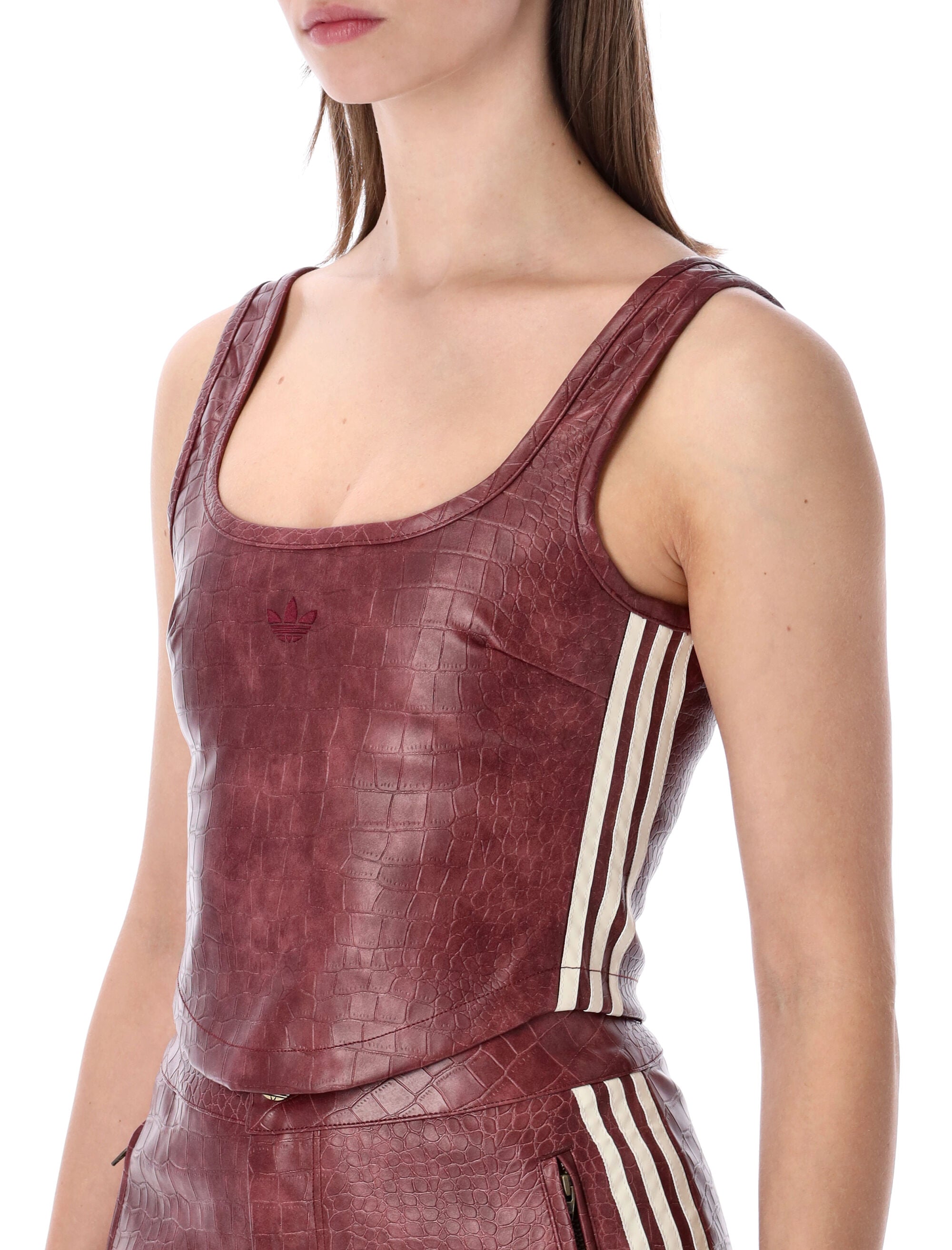 Adidas Originals fitted burgundy faux leather corset Maroon Polyurethane Lining Top