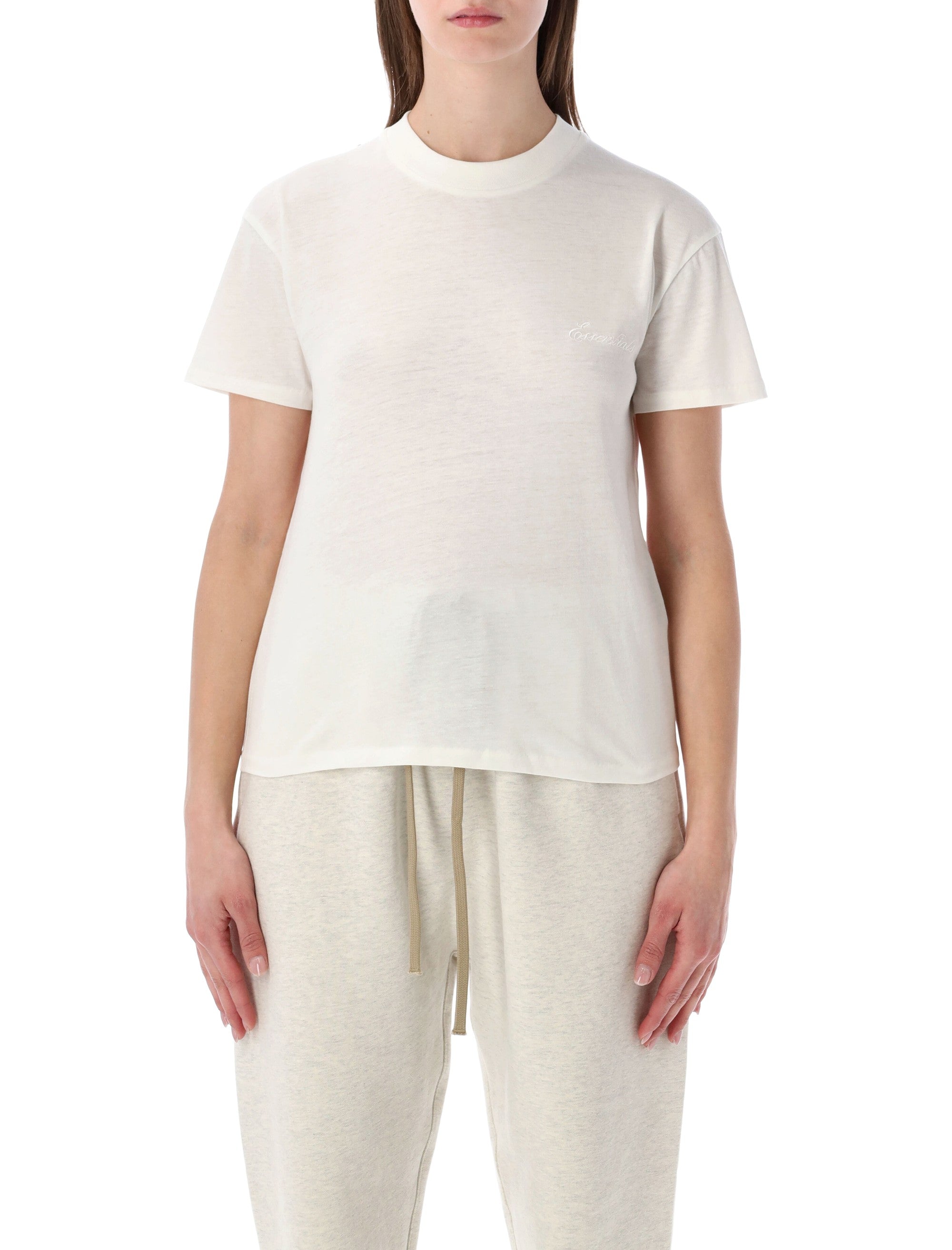 Essentials Fear of God ivory embroidered classic tee Cotton Tshirt