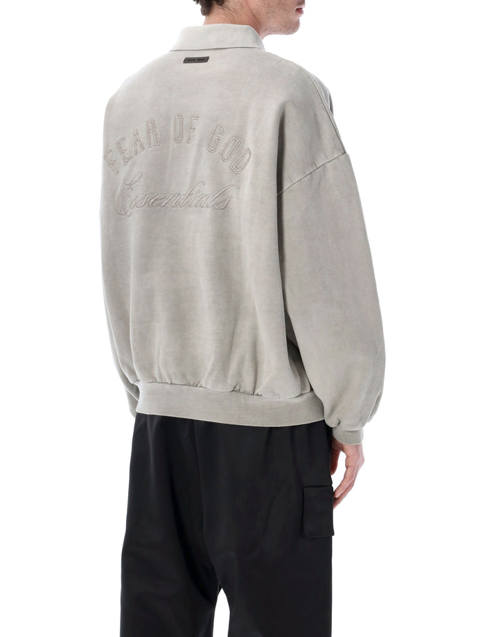 Fear Of God Essentials Grey Embroidered Polo Smoke Cotton Sweatshirt