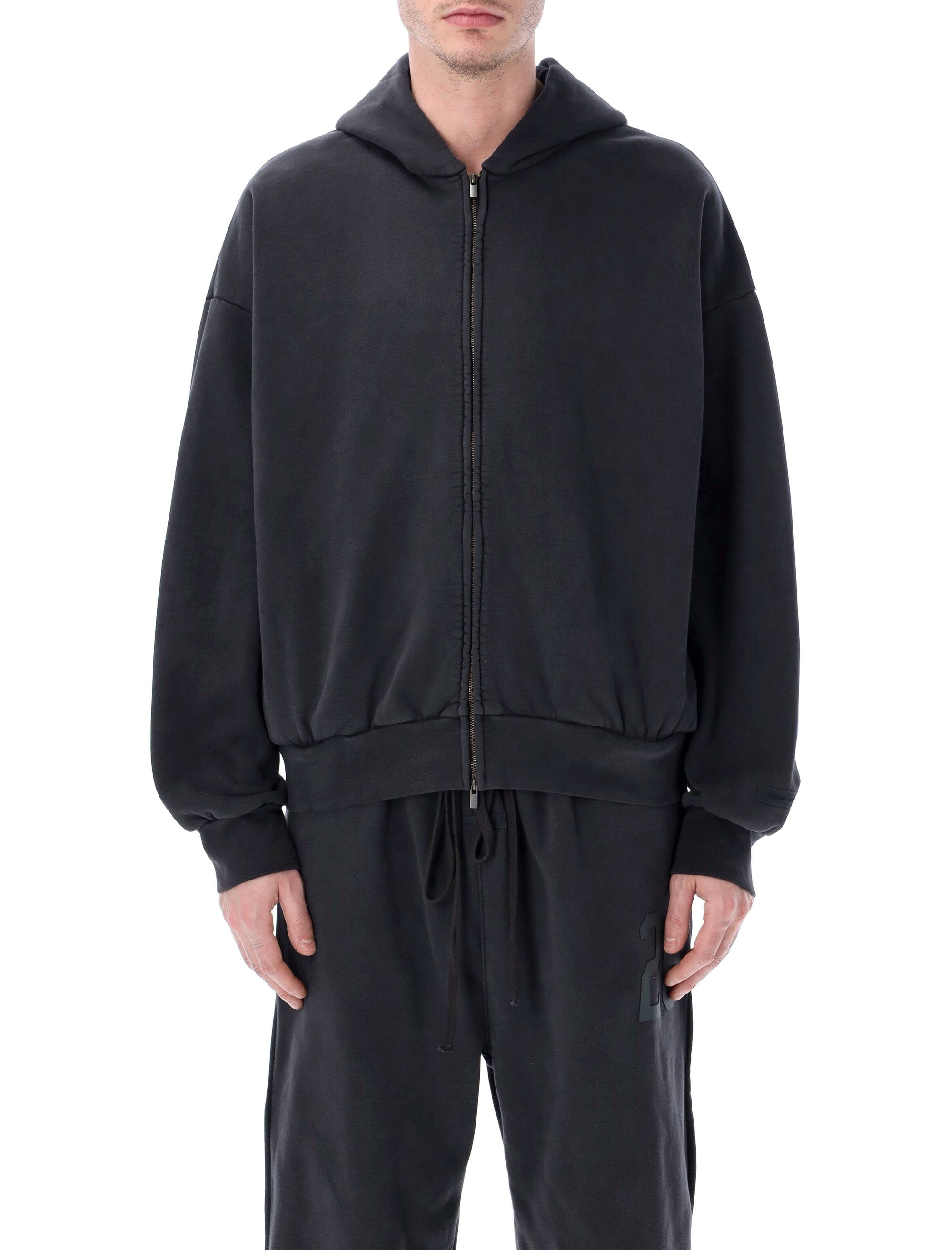 Fear of God Essentials full zip hoodie black Vintage Cotton Sweatshirt