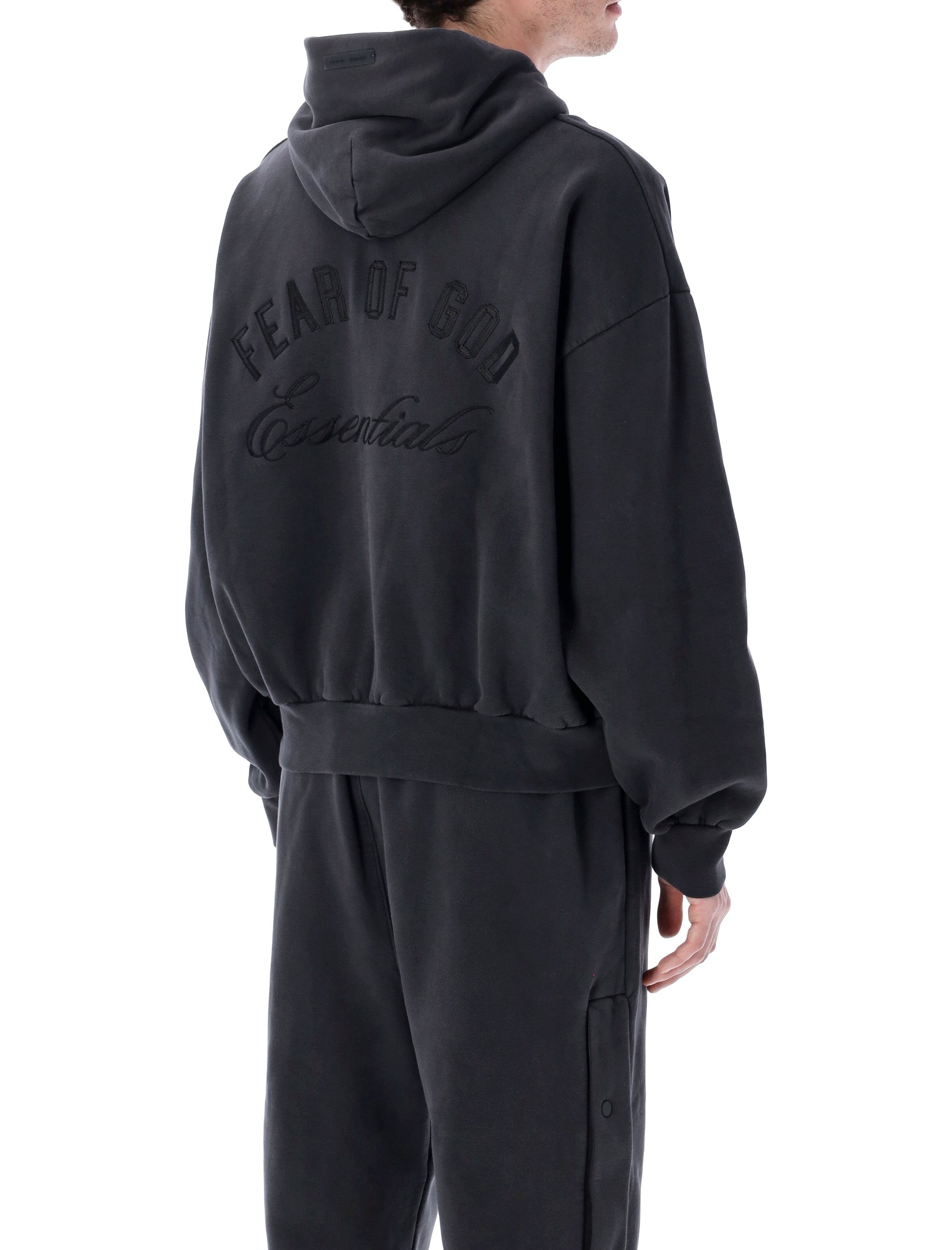 Fear of God Essentials full zip hoodie black Vintage Cotton Sweatshirt