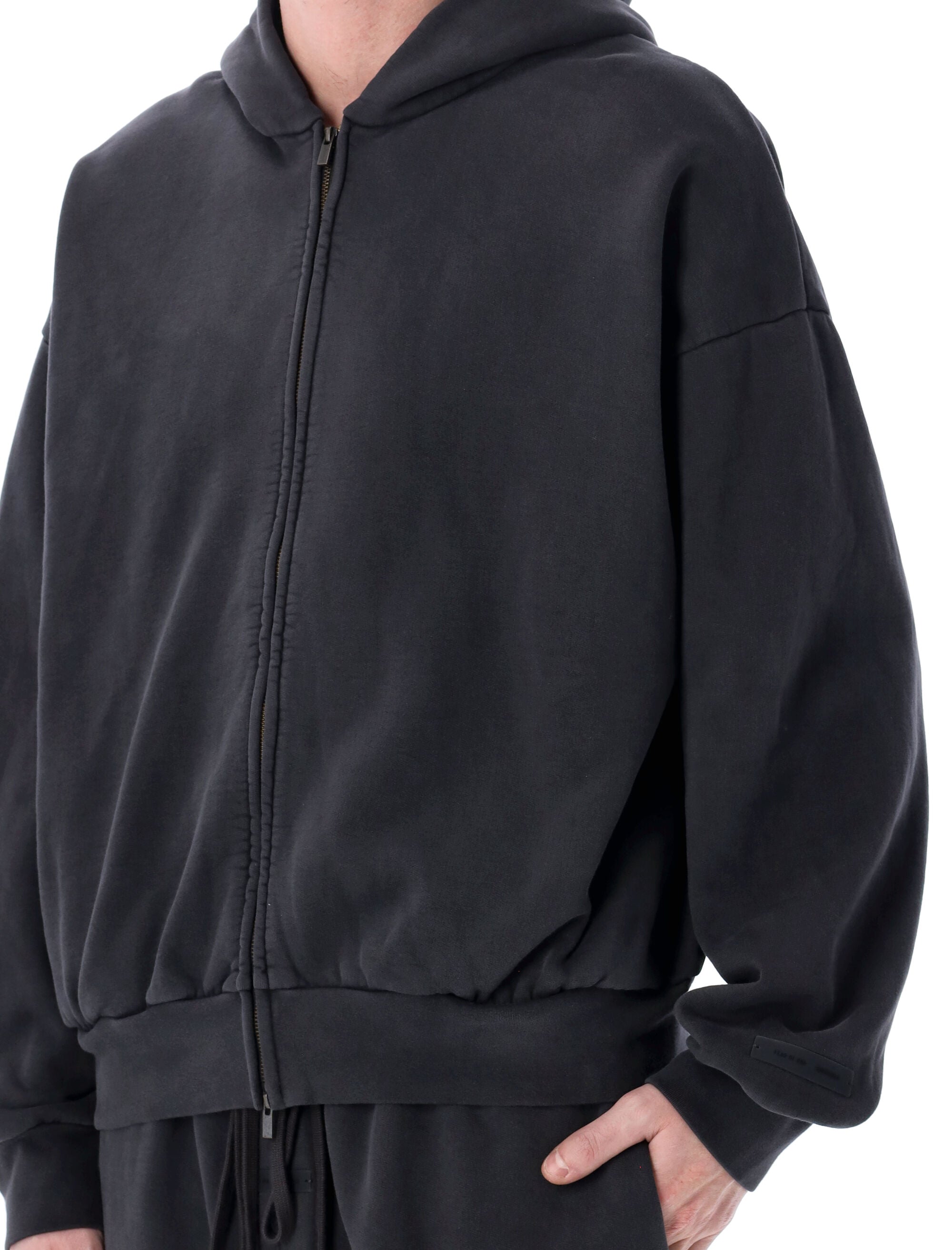 Fear of God Essentials full zip hoodie black Vintage Cotton Sweatshirt
